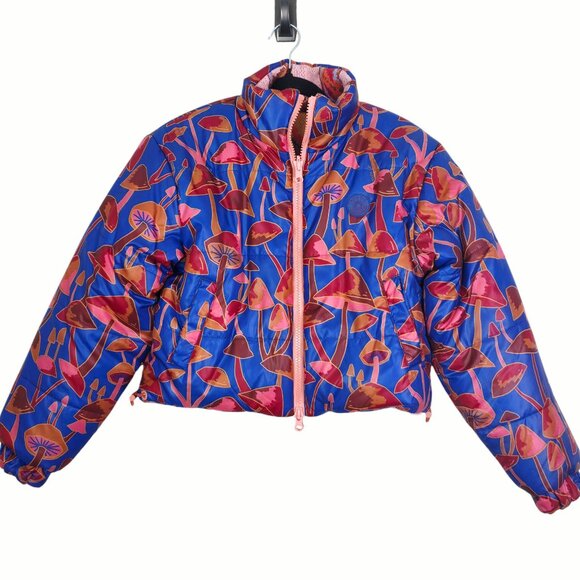 Farm Rio Wild Horses Tricot Puffer Jacket Reversible Mushroom Multicolor Size XS - Picture 7 of 12